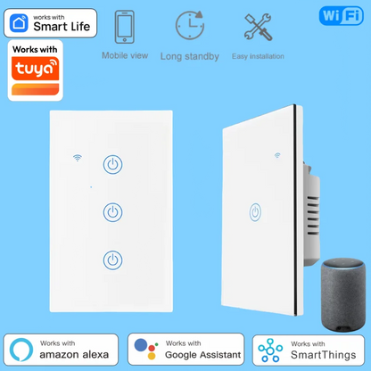 WiFi & Bluetooth Smart Touch Panel Switch - US Standard, 1/2/3/4 Way, Compatible with Tuya & Google Home