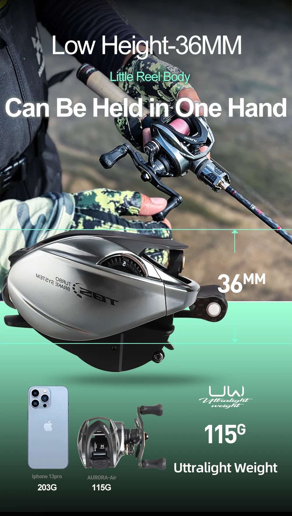 Histar Aurora AIR BFS Baitcasting Reel – Light Lure AT7 Aluminum Spool, 115G UL, 3D Dynamic Magnetic Braking System