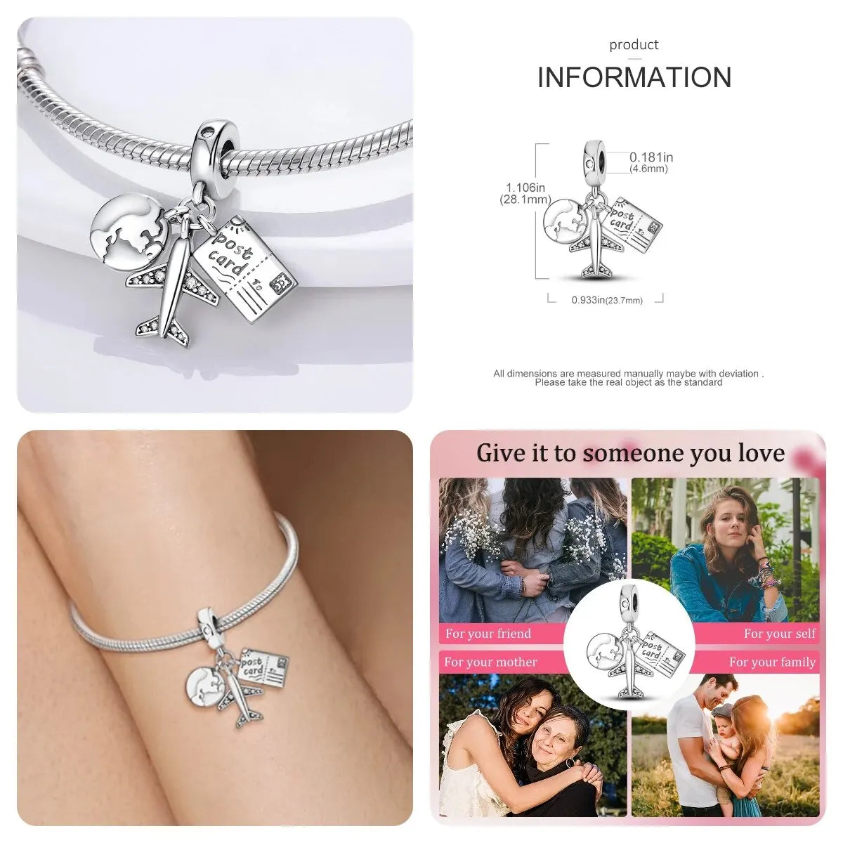 MULA Silver Plated Dangle Charms for Snake Chain Bracelet - DIY Women’s Jewelry Making Gift