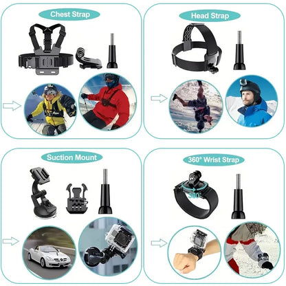 58-in-1 Action Camera Accessory Kit — Compatible with GoPro Hero 12–1, DJI, Insta360, SJCAM, Yi, EKEN, Osmo, AKASO