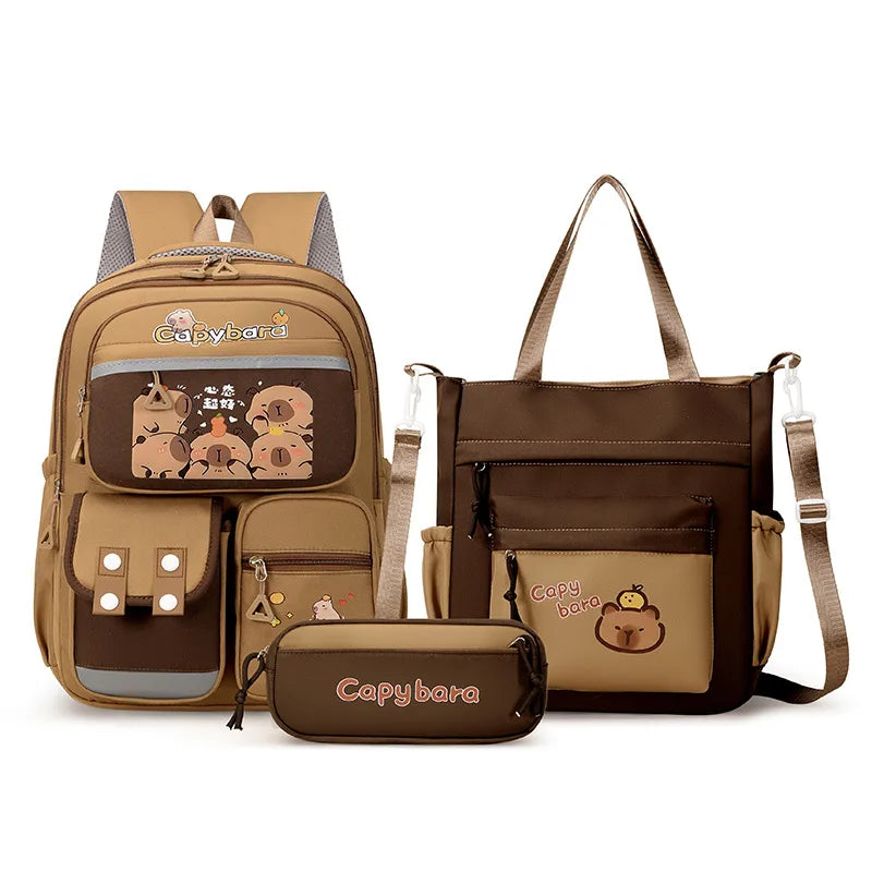 Kawaii Capybara School Backpack Set – Cute Girls Casual Daypack, Kids Bookbag & Travel School Bag Set