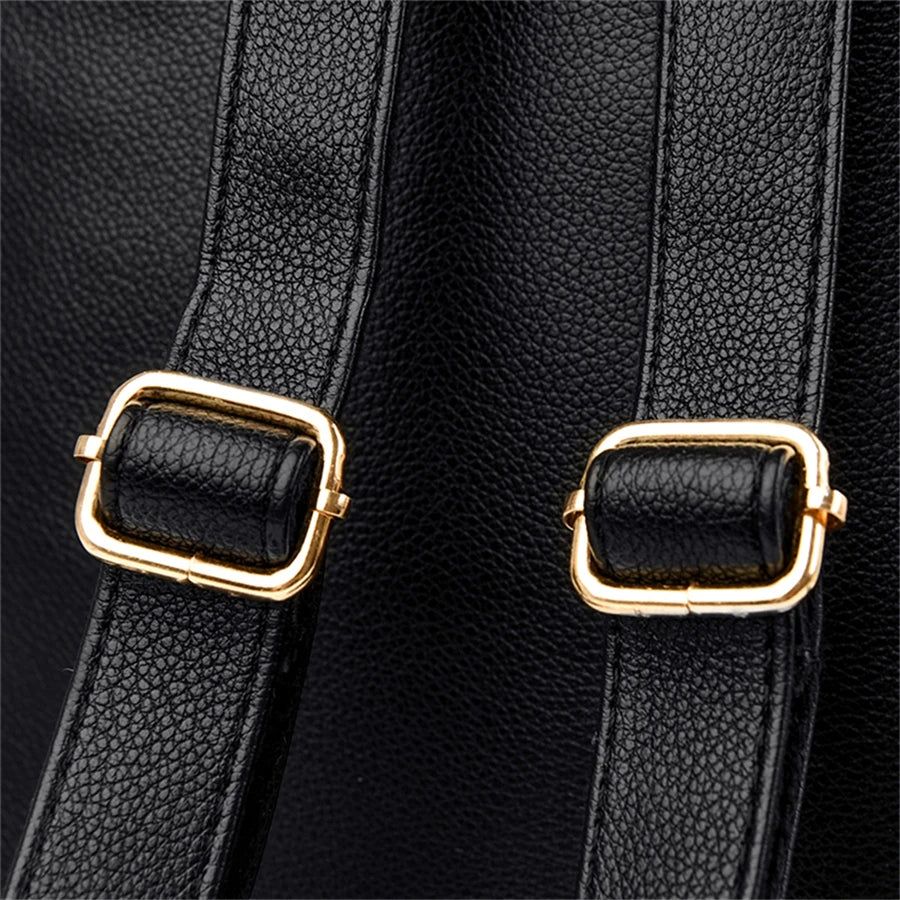 Luxury Leather Backpack for Women - Vintage Black Daypack, Casual School Bag for Girls, Mochila Rucksack Style