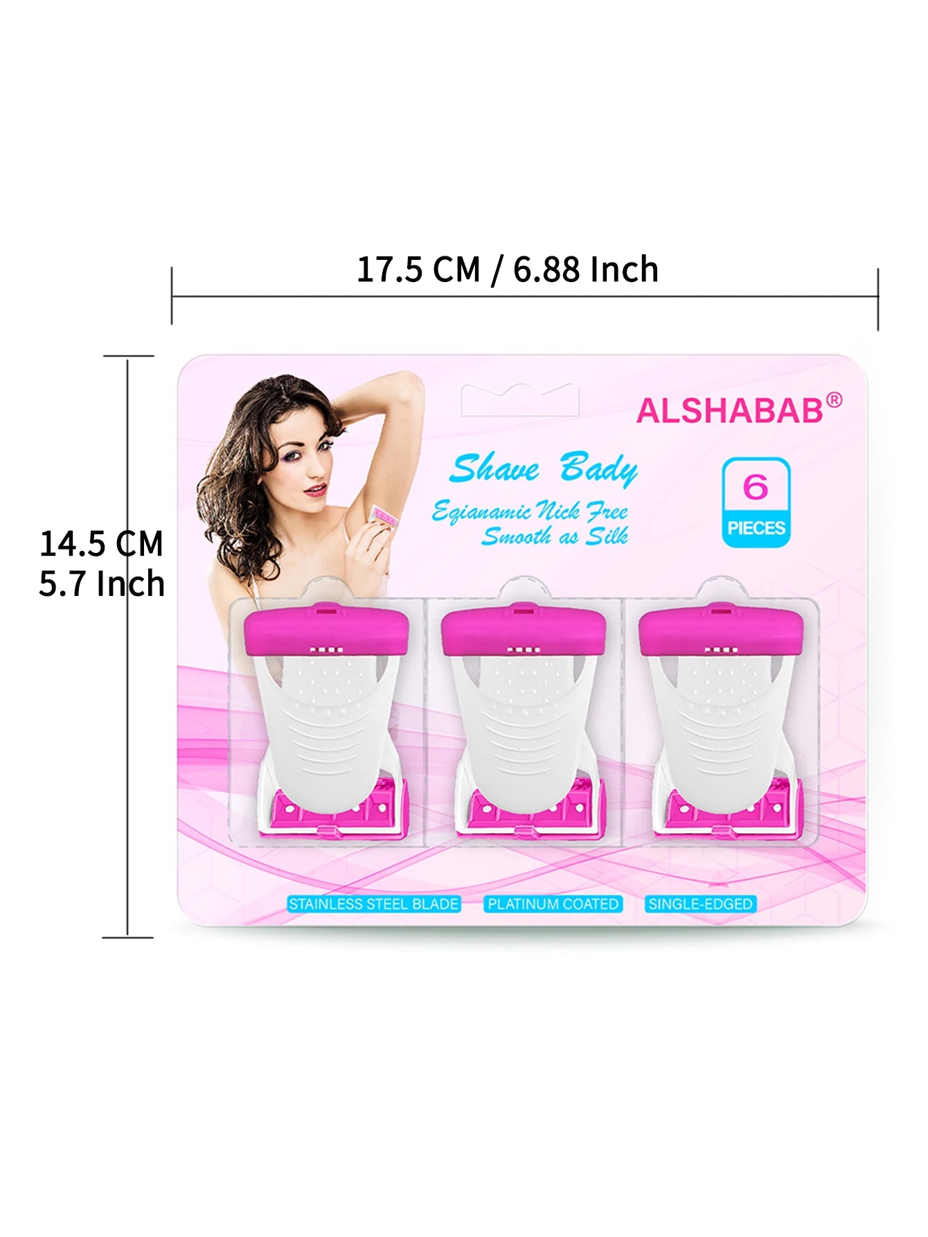ALSHABAB 6PCS Disposable Razors for Women — Pink 1-Blade Manual Shaver for Body & Bikini Hair Removal