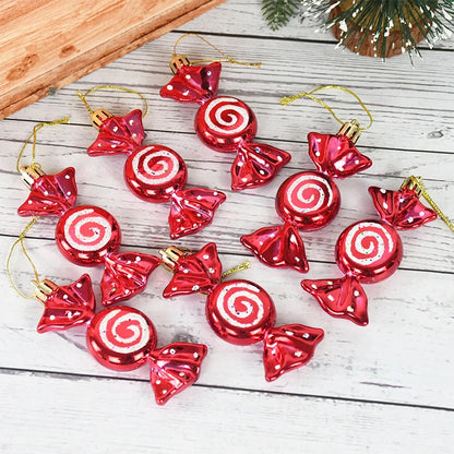 6PCS Christmas Candy Cane & Lollipop Hanging Ornaments – Festive Tree Pendants for Home Holiday Decor