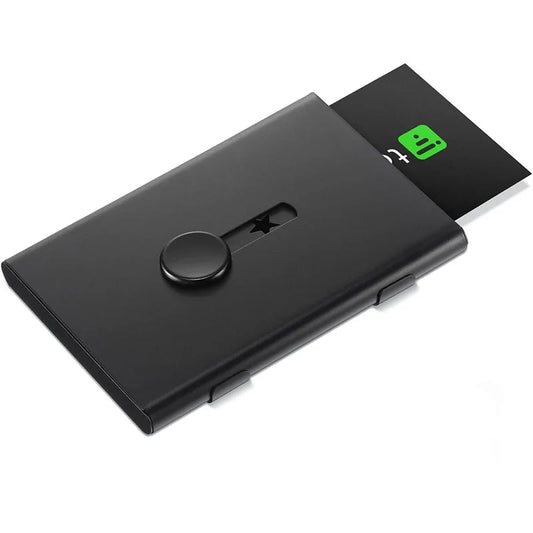 Ultra-Thin Metal Business Card Holder - Hand Push Card Case for Bank and Membership Cards, Compact Organizer Box