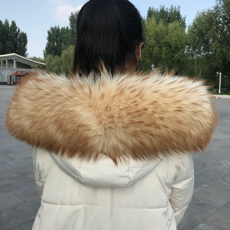 Natural Raccoon & Fox Fur Scarf – Luxury Women’s Winter Fur Collar and Hood Trim for Coats & Jackets