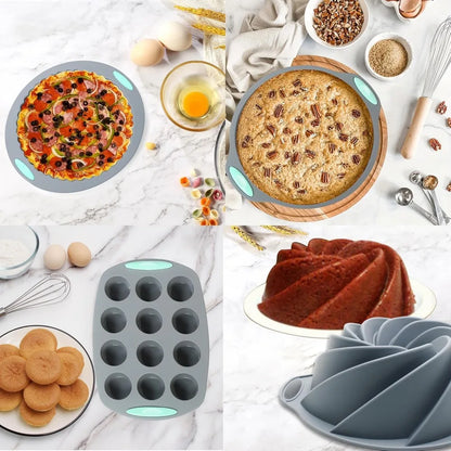 49 Piece Silicone Bakeware Set - Heat Resistant Baking Pans, Bread and Muffin Molds with Measuring Cups and Spoons