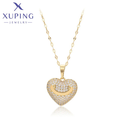 Xuping Heart Pendant Necklace - Light Gold-Tone Jewelry with Random Chain for Women and Girls, Elegant Gift X001039955