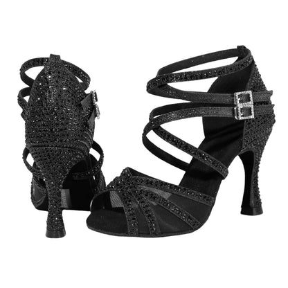 Women’s Latin Dance Shoes - 7.5cm Diamond Studded Heels with Soft Sole for Ballroom & Dance
