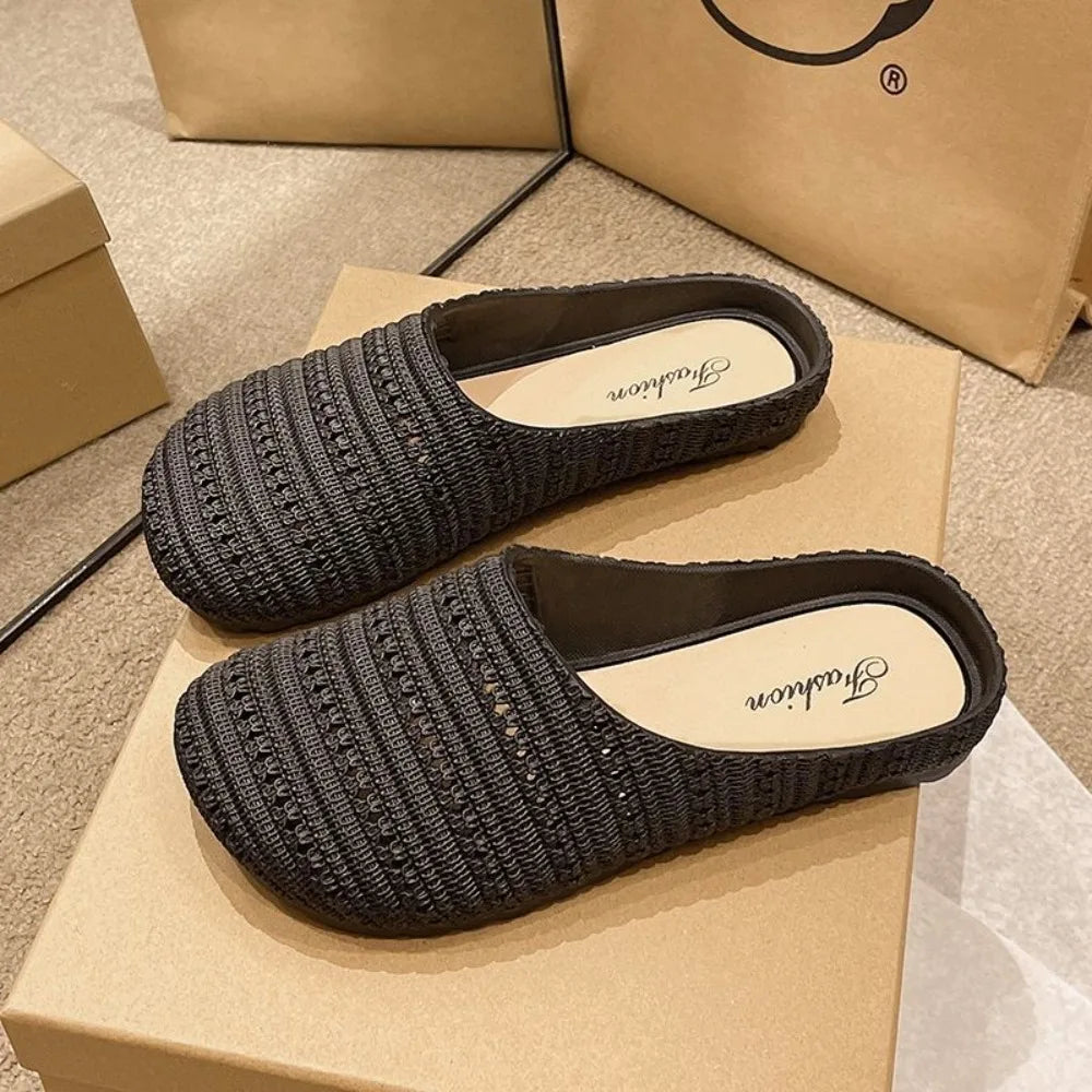 Women’s Breathable Hollow-Out Slippers - Lightweight Flat Anti-Slip Half Shoes