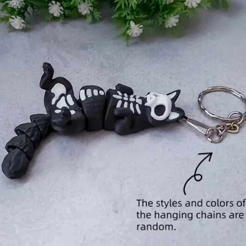 Personalized Skeleton Cat 3D Keychain – Backpack & Car Charm, Perfect Halloween & Christmas Gift