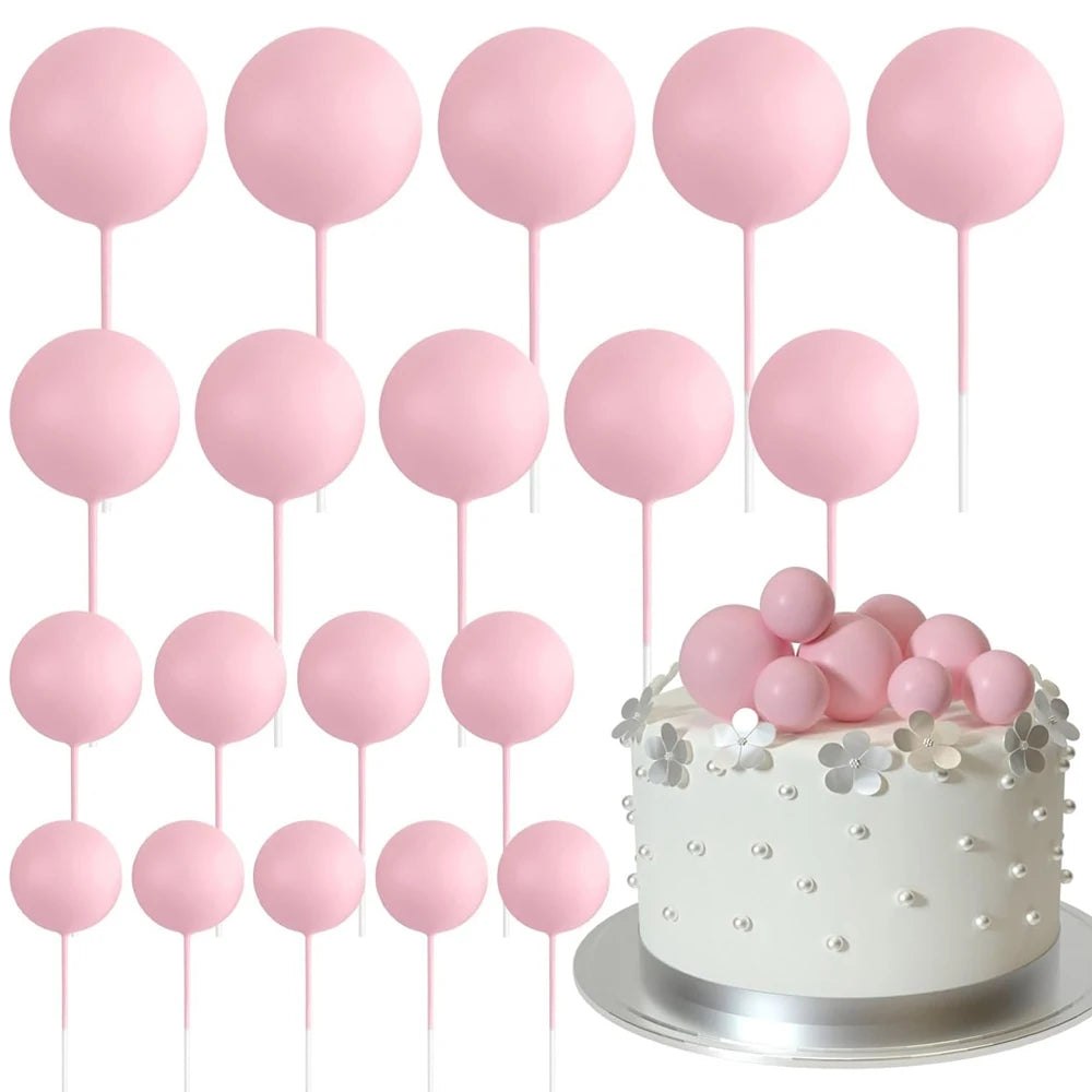 20Pcs Colorful Cake Topper Balls – Gold, Silver & Pastel DIY Cake Decorations for Birthday, Wedding & Party Supplies