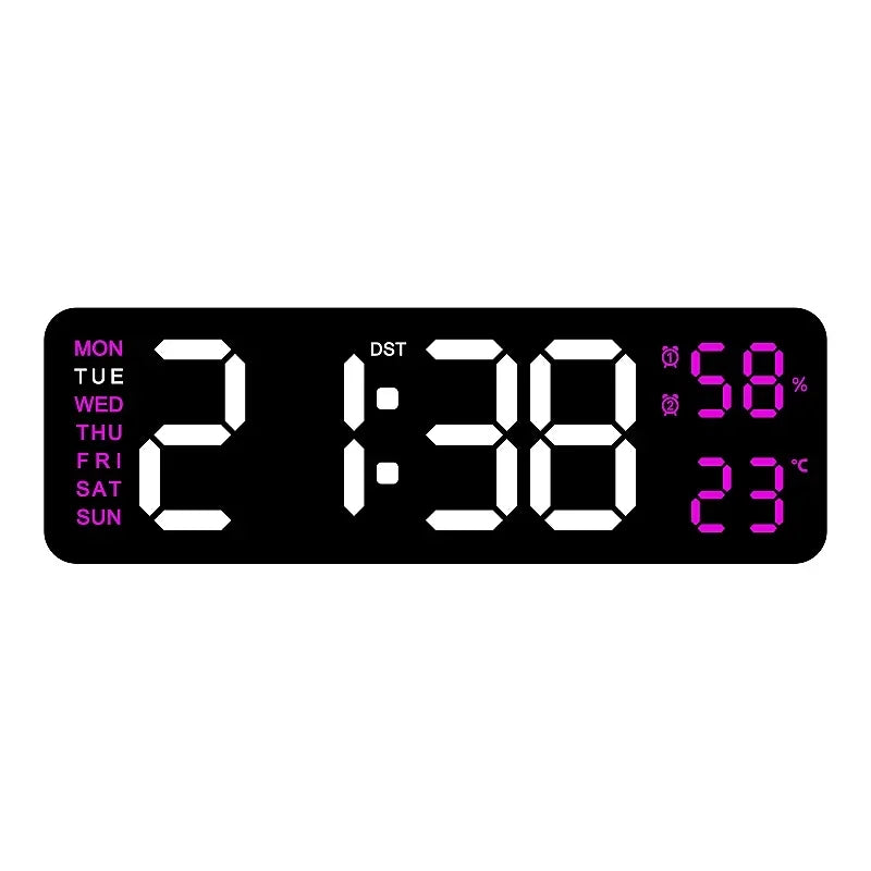 9-Inch Digital Wall Clock — USB Powered LED Table Clock with Temperature, Humidity, Week Display, Auto Dimmer, DST, 12/24H & Alarm