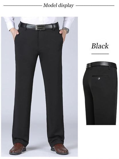 Men's Summer Trousers – Thin Business Casual Elastic Loose Fit Straight Pants | Classic Solid Color