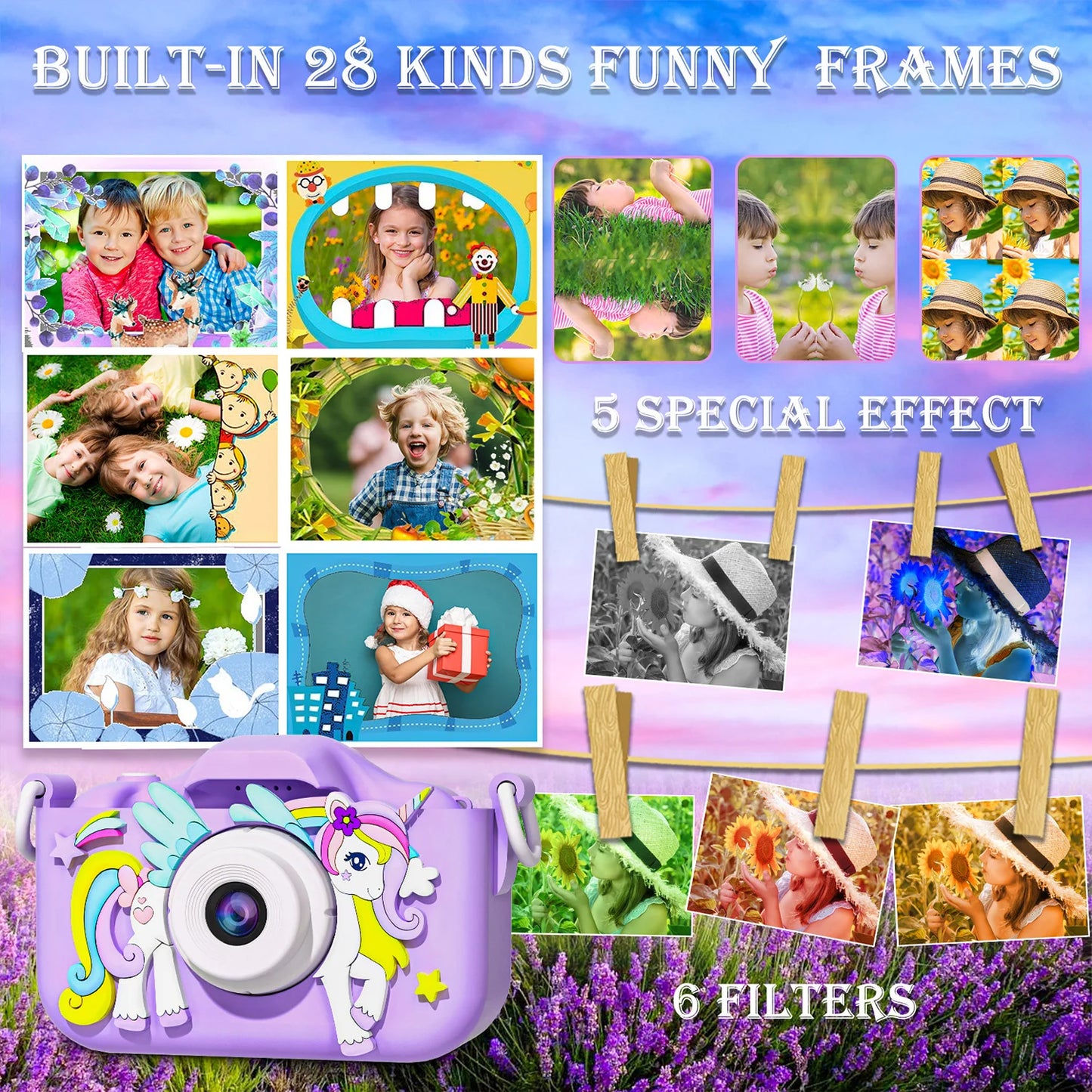 Kids Mini Unicorn Camera - 1080P HD Toy for Boys & Girls, 2" Screen with 32GB SD Card, Perfect Birthday Gift