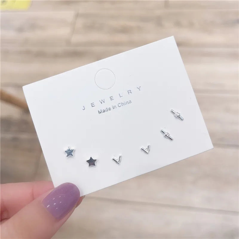 New S925 Silver Needle Stud Earrings Set – Simple & Cute Mini Earrings for Women & Girls, Exquisite Jewelry Gift