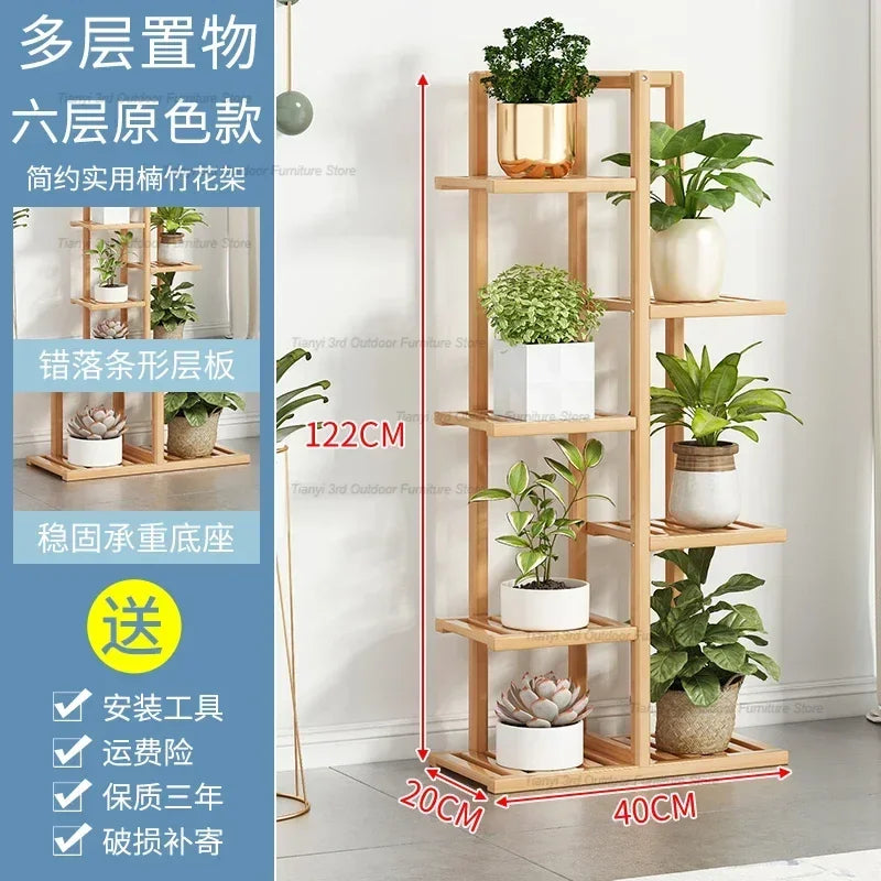 Nordic Wooden Plant Shelves - Indoor Flower Shelf for Living Room, Balcony, Garden Furniture, FYPS