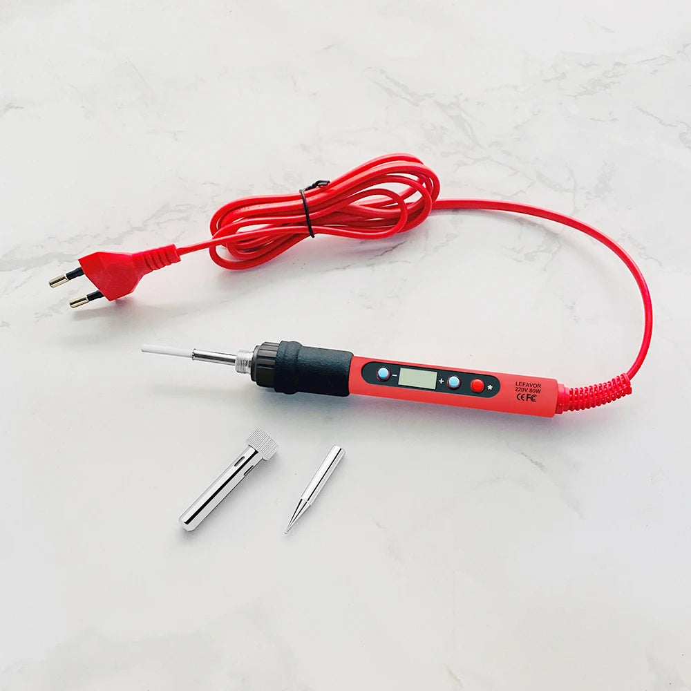 80W Soldering Iron Kit – Adjustable Temperature with LCD, Ceramic Heater, Soldering Tips & Tweezers