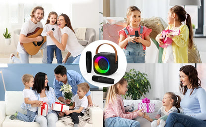 Haomuren Portable Karaoke Machine – Mini Bluetooth Speaker with 1-2 Wireless Microphones, Singing Toy for Kids & Family Party Gift