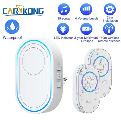 Intelligent Wireless Doorbell – Waterproof Smart Doorbell with 300m Remote Range, EU/UK/US Plug Options, Home Welcome Chime