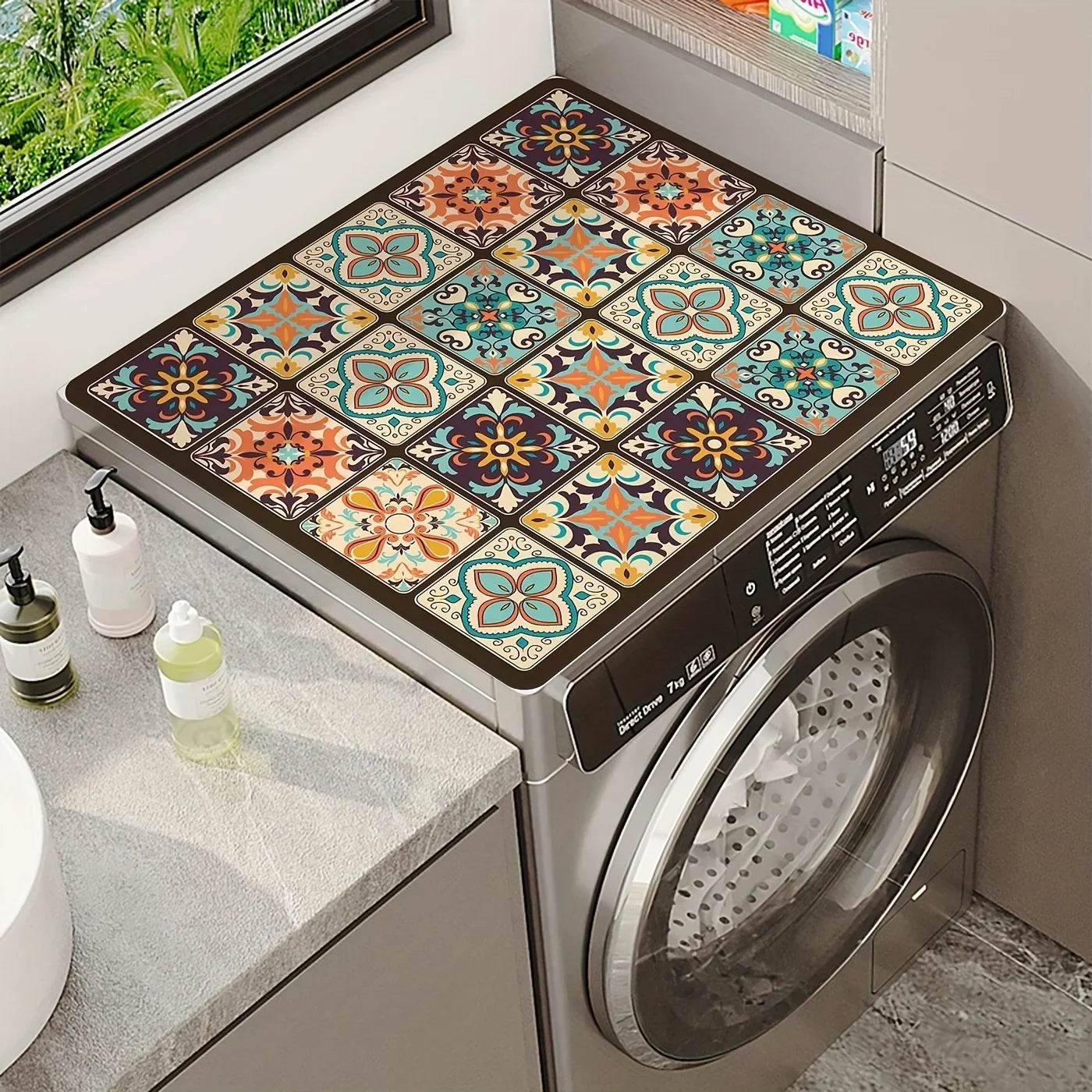 50x60cm Vintage Checkered Washing Machine Dust Cover – Quick-Dry, Absorbent Protective Top Mat for Washer & Dryer