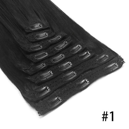 Straight Clip-In Hair Extensions – 8 Piece Full Head Set, 120g Brazilian Remy 100% Human Hair, Natural Black
