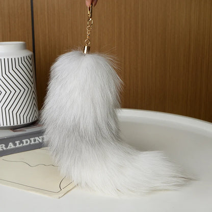 2024 Natural Fox Fur Tail Keychain – Chic Y2K Furry 40cm Keyring Accessory for Women’s Car Keys