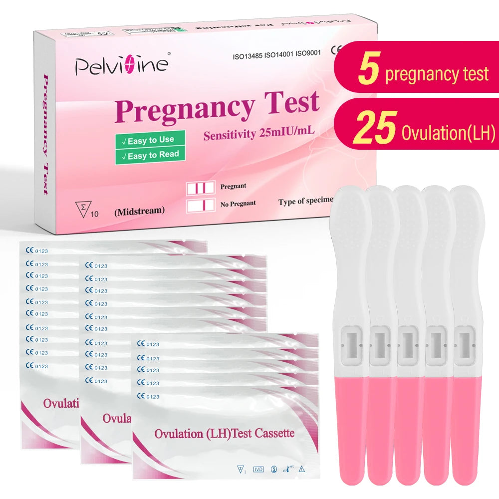 Pelvifine Ovulation & Pregnancy Test Kit – 25 Ovulation Strips & 5 Pregnancy Test Sticks for Accurate Fertility Tracking
