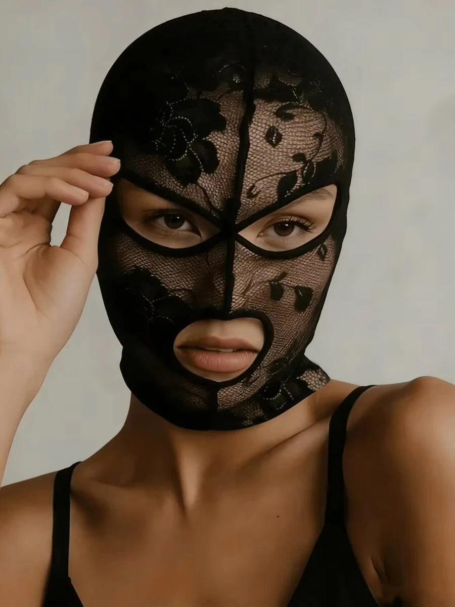 # Unisex Gothic Lace Mask - Venetian Full Face Black Mesh Headpiece
