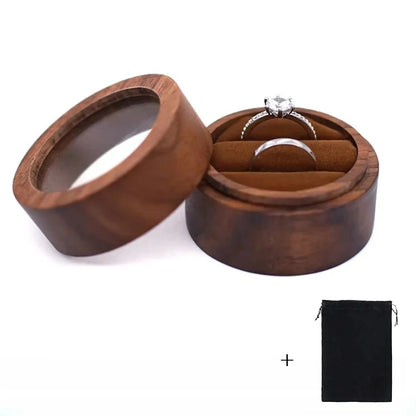 Custom Logo Wooden Ring Box – Engraved Walnut Wood Wedding & Engagement Box with Name & Date