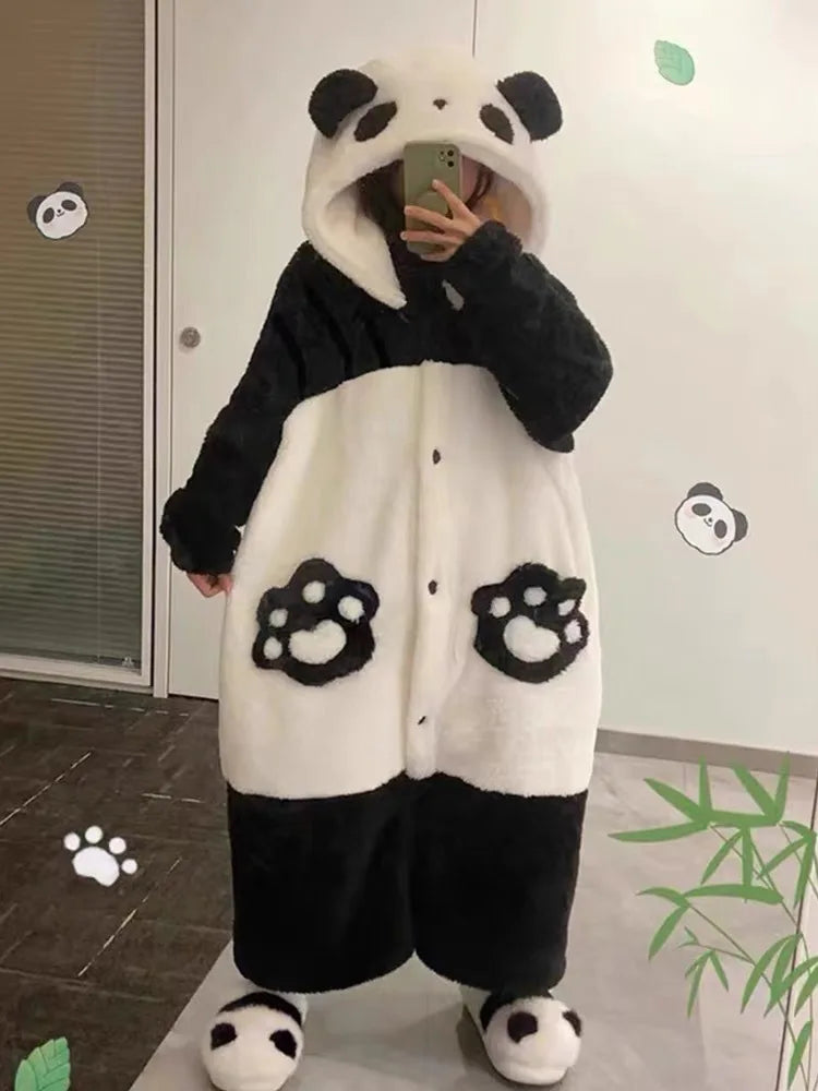 Winter Unisex Panda Robe Costume – Kigurumi Onesie, Unicorn Cosplay Pajamas, Animal Sleepwear Jumpsuit for Adults