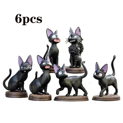 6PCS Cartoon Black Cat PVC Figure Set — Jiji/Gigi Action Dolls, Hayao Miyazaki Collectible Toy for Kids Birthday Gift
