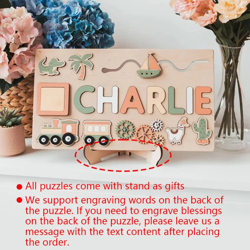 Montessori Personalized Wooden Name Puzzle — Custom Letter Board Educational Toy for Babies