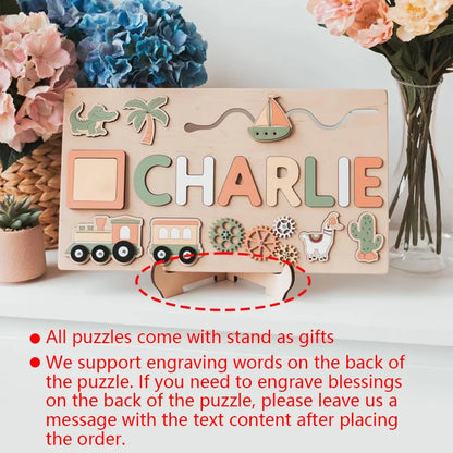 Montessori Personalized Wooden Name Puzzle — Custom Letter Board Educational Toy for Babies