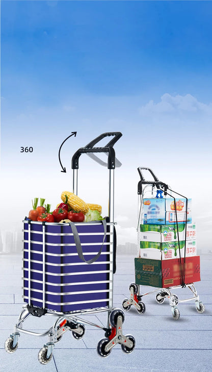 Portable Aluminum Alloy Grocery Cart – Folding Trolley with Large Capacity, Lightweight & Step Climbing Design