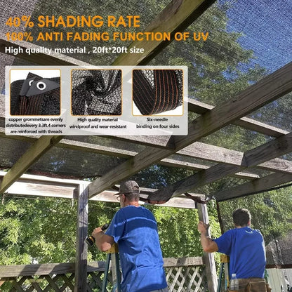 Black Shade Cloth Sunblock Mesh Cover with Grommets – UV Protection Netting for Pergola, Greenhouse, Garden, Patio & Canopy Use
