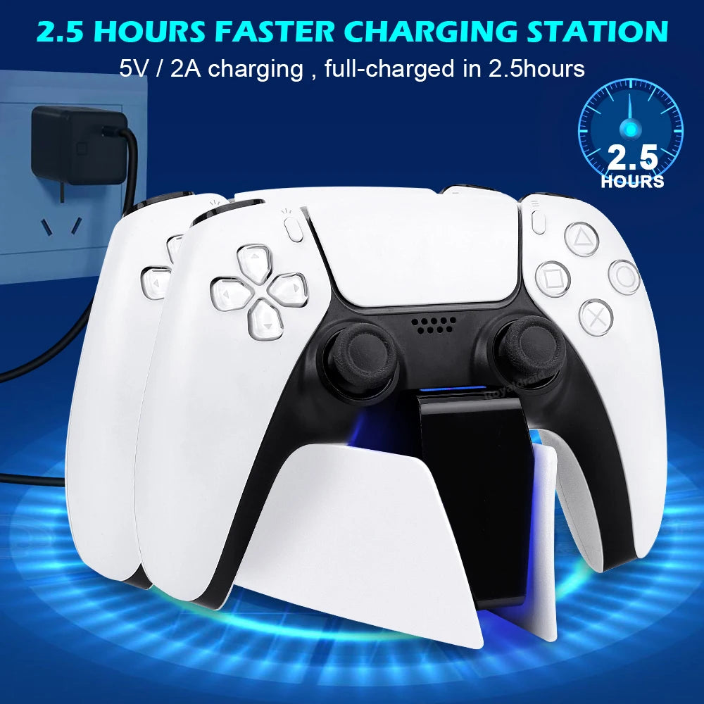 New Fast Dual Charging Station for PS5 - Wireless Game Controller Dock Stand with LED for PS5 Slim Gamepad