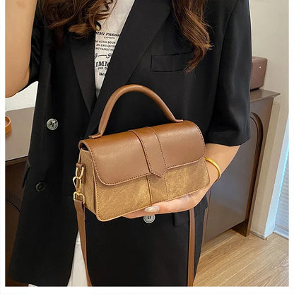 PU Leather Shoulder Bag for Women – Fashion Crossbody Vintage Underarm Square Satchel Handbag (Black)