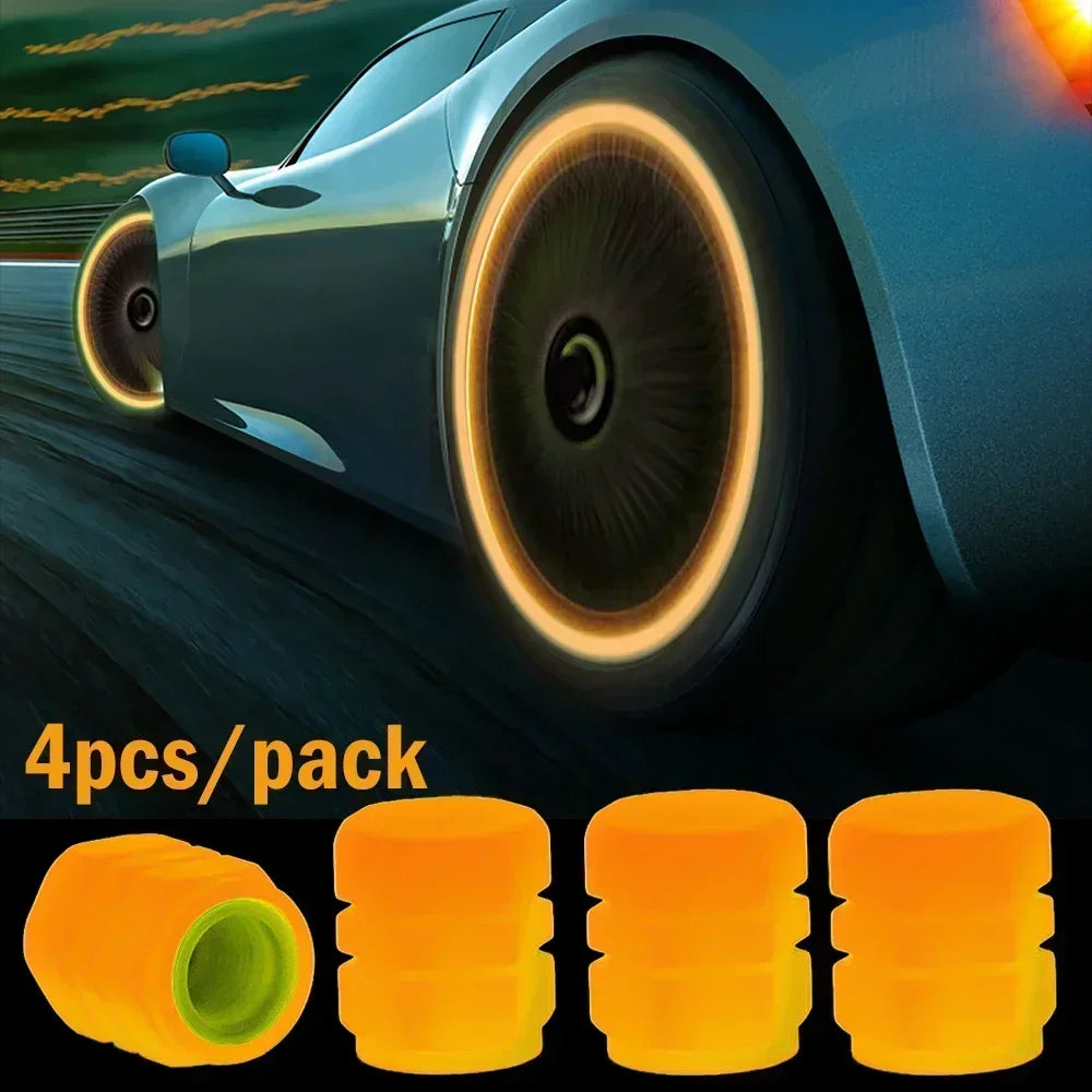 12Pcs Luminous Valve Stem Caps - Fluorescent Night Glowing Wheel Hub Caps for Motorcycle, Bicycle and Car Tyres