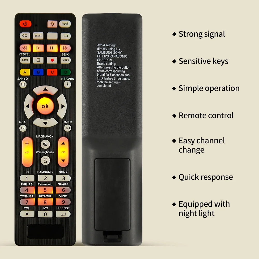 Universal RC-G008 TV Remote Control - Replacement Remote for Compatible TV Models with Night Light