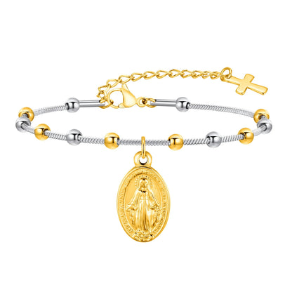 Vnox Gold Plated Rosary Bracelet – Stainless Steel Cross & Virgin Mary Religious Prayer Jewelry for Women & Girls Gift Accessories