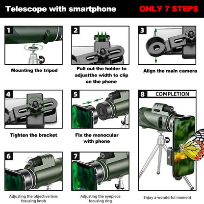 80x100 Portable HD Zoom Telescope | Folding Long-Distance Mini Telescope for Hunting, Camping & Travel