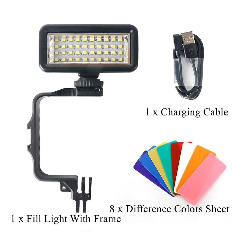 40M Underwater Waterproof LED Fill Light for GoPro HERO 11/10/9 & DJI OSMO Action 3 – Diving Camera Lighting Accessory