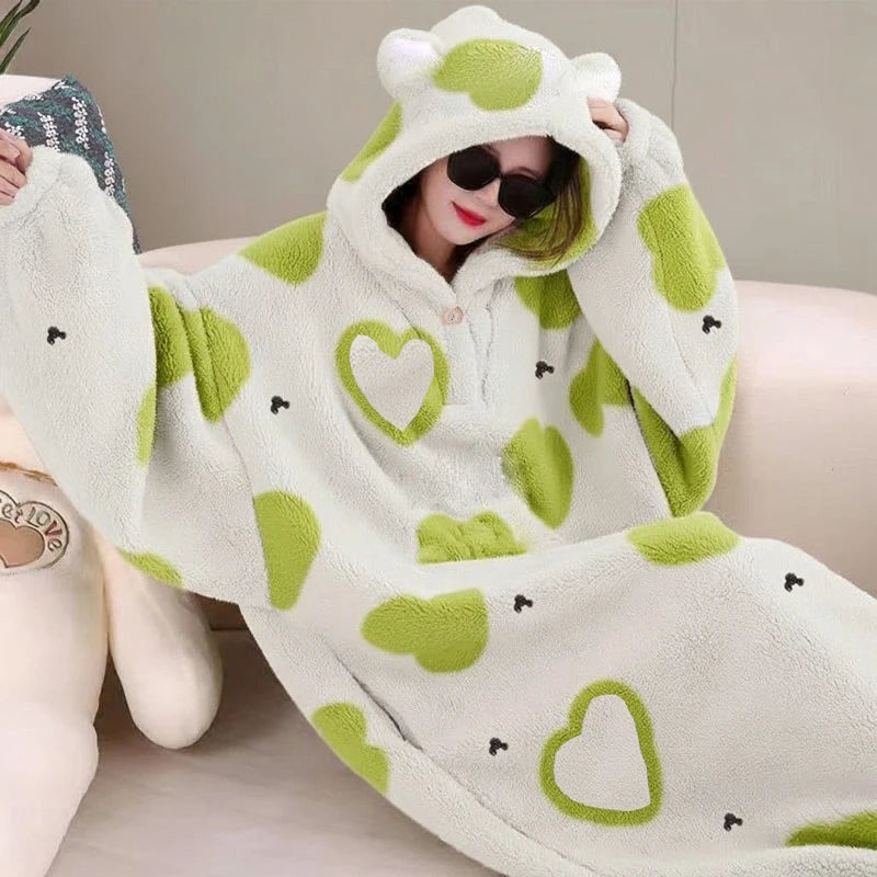 WASART Winter Hooded Fleece Blanket – Ultra Plush Oversized Sweater Blanket with Sleeves, Warm Flannel for Outdoor Use