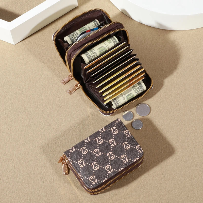 Chic Vintage Women’s Zip Card Holder Wallet – Faux Leather Multi-Slot Credit Card Case with Coin Purse & Secure Storage