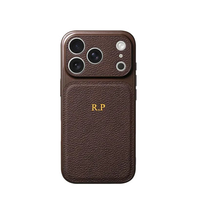 Personalized Initial Leather iPhone Case - Luxury Gold & Silver Monogram Cover with Lens Protection for iPhone 13–17 Series