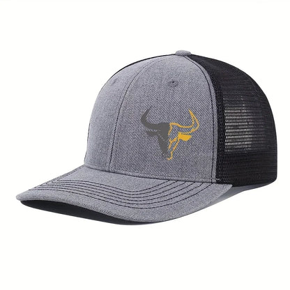 Bull Head Print Mesh Trucker Cap - Breathable Outdoor Baseball Hat for Men & Women Fishing Sports Style