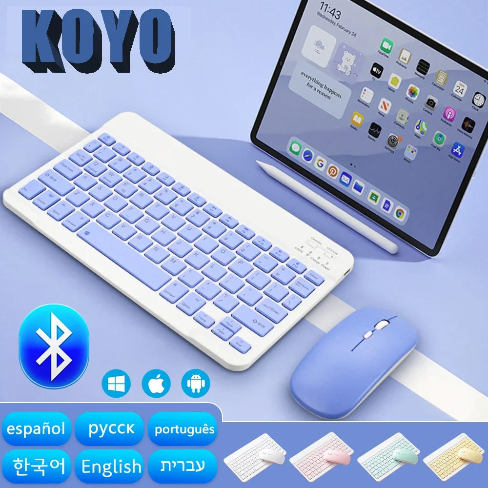 10" Bluetooth Wireless Rechargeable Keyboard – Russian, Spanish, French AZERT Layout for Android, iOS & Windows Tablets & Phones