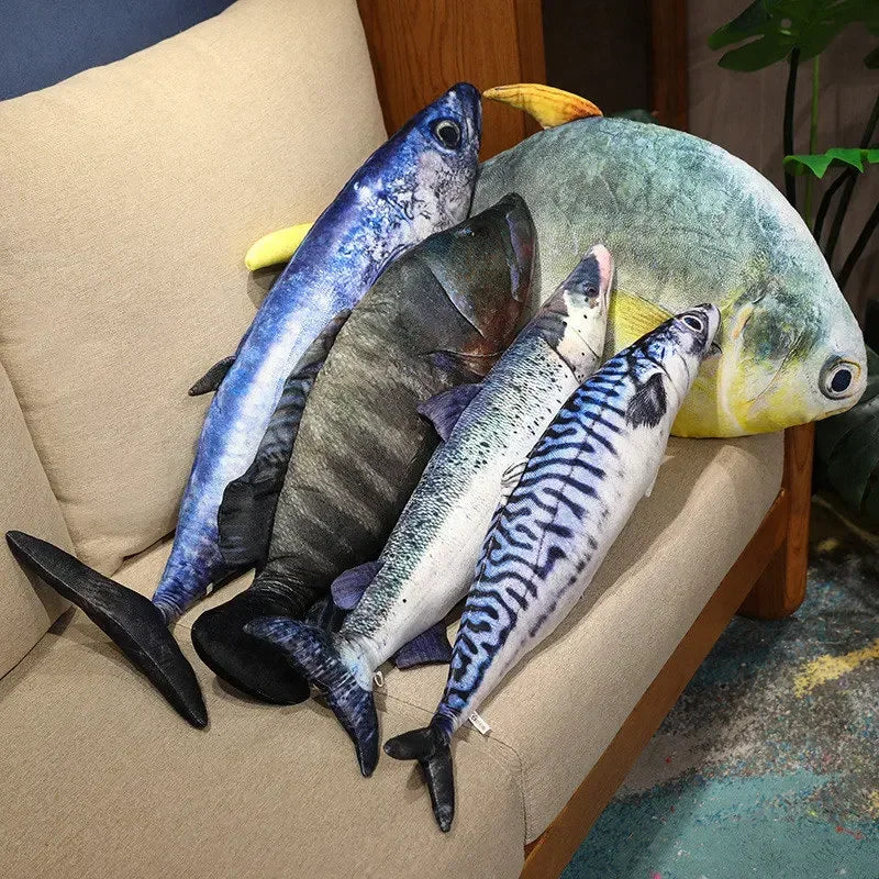 3D Realistic Fish Plush Pillow - Soft Tuna, Salmon & Grouper Stuffed Cushion Toy Gift