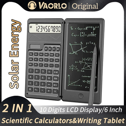 Foldable Solar Scientific Calculator with 6” LCD Writing Tablet – Graphing & Drawing Pad for Students, Teachers & Office Use